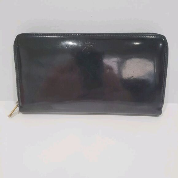 Celine Wallet Patent Leather Black Clutch Large Zip Around Multifunction Designe - Picture 1 of 9